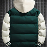 Broderet Hoodie Jakke til Mænd | Tykkere Vinterjakke til Par med Alfabet og Lommer, Ikke-strækbart Stof, Normal Pasform