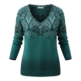 Amelia™ — Elegant Bluse med V-udskæring og Lange Ærmer