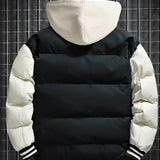 Broderet Hoodie Jakke til Mænd | Tykkere Vinterjakke til Par med Alfabet og Lommer, Ikke-strækbart Stof, Normal Pasform