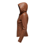 Carména™ – Cognac Hooded Leatherjakke