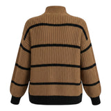 Brúnia™ – Cocoa Stripe Knit Pullover